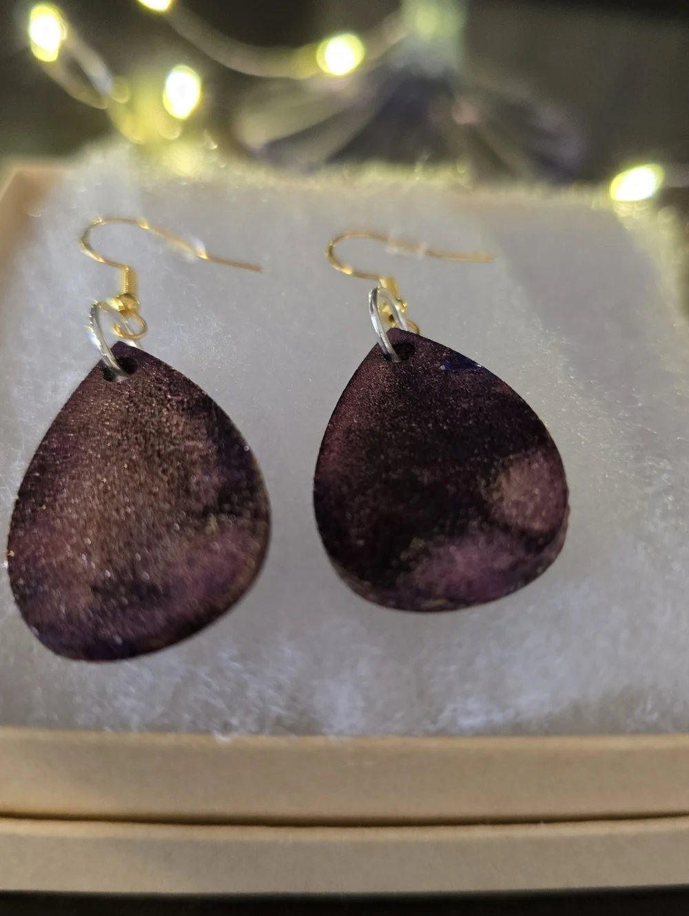 HANDCRAFTED Wood Dangle Earrings HANDPAINTED Delicate Piercing ARTISAN Jewelry